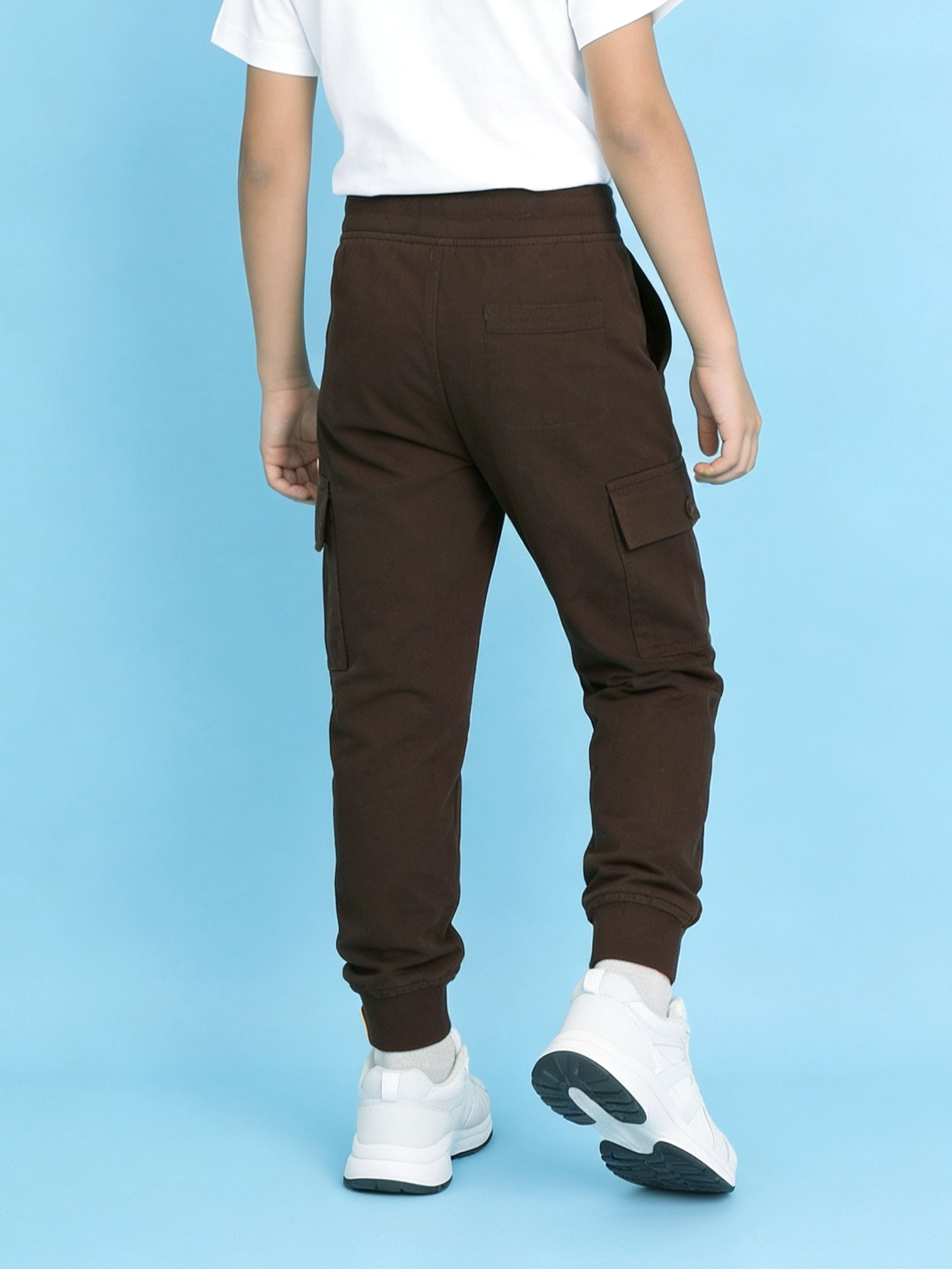 Kiddopanti Boys Cotton Knit Solid Cargo Jogger Pants