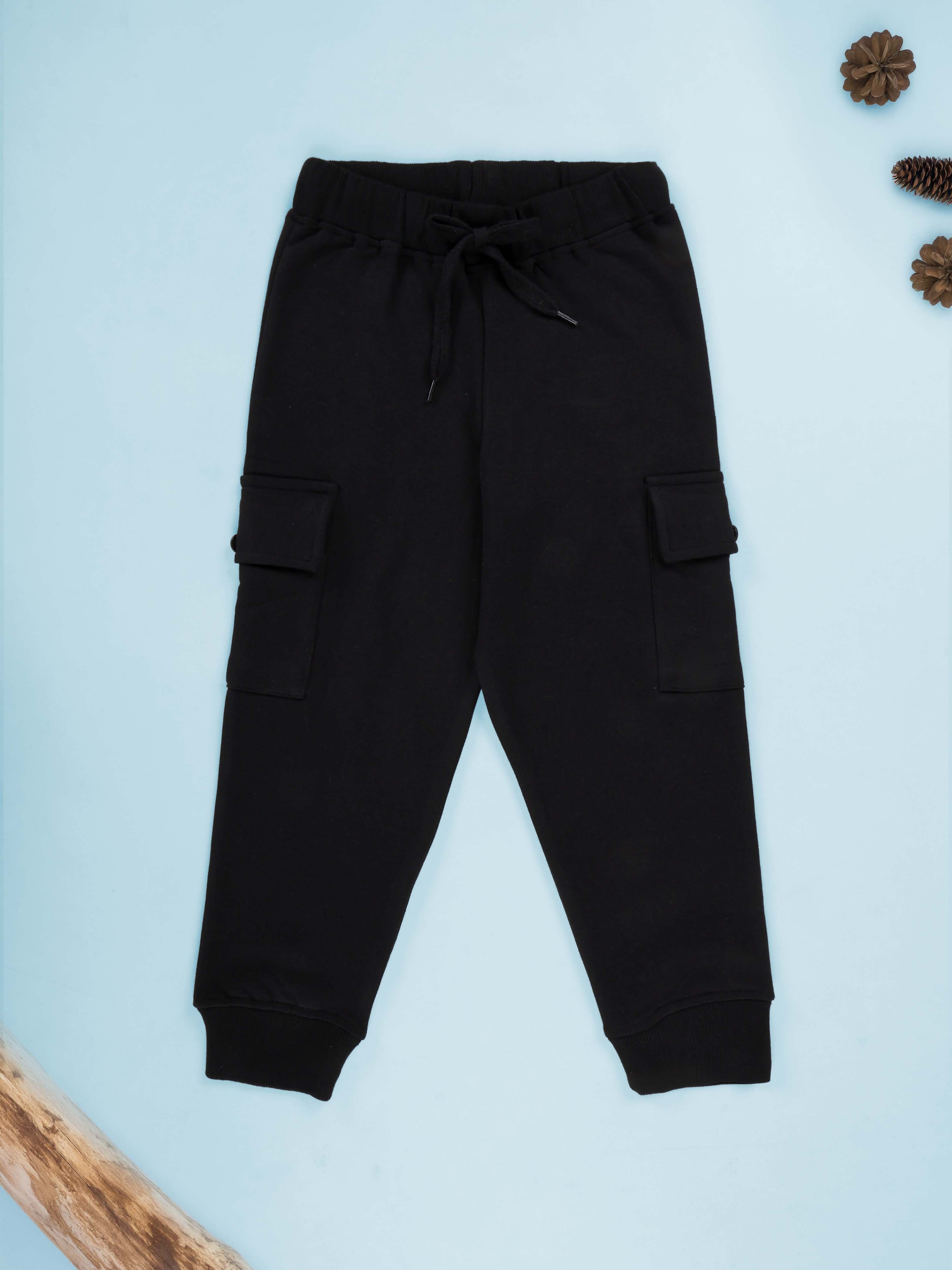 Kiddopanti Boys Fleece Ribbed Cuffs Cargo Pocket Track Pants