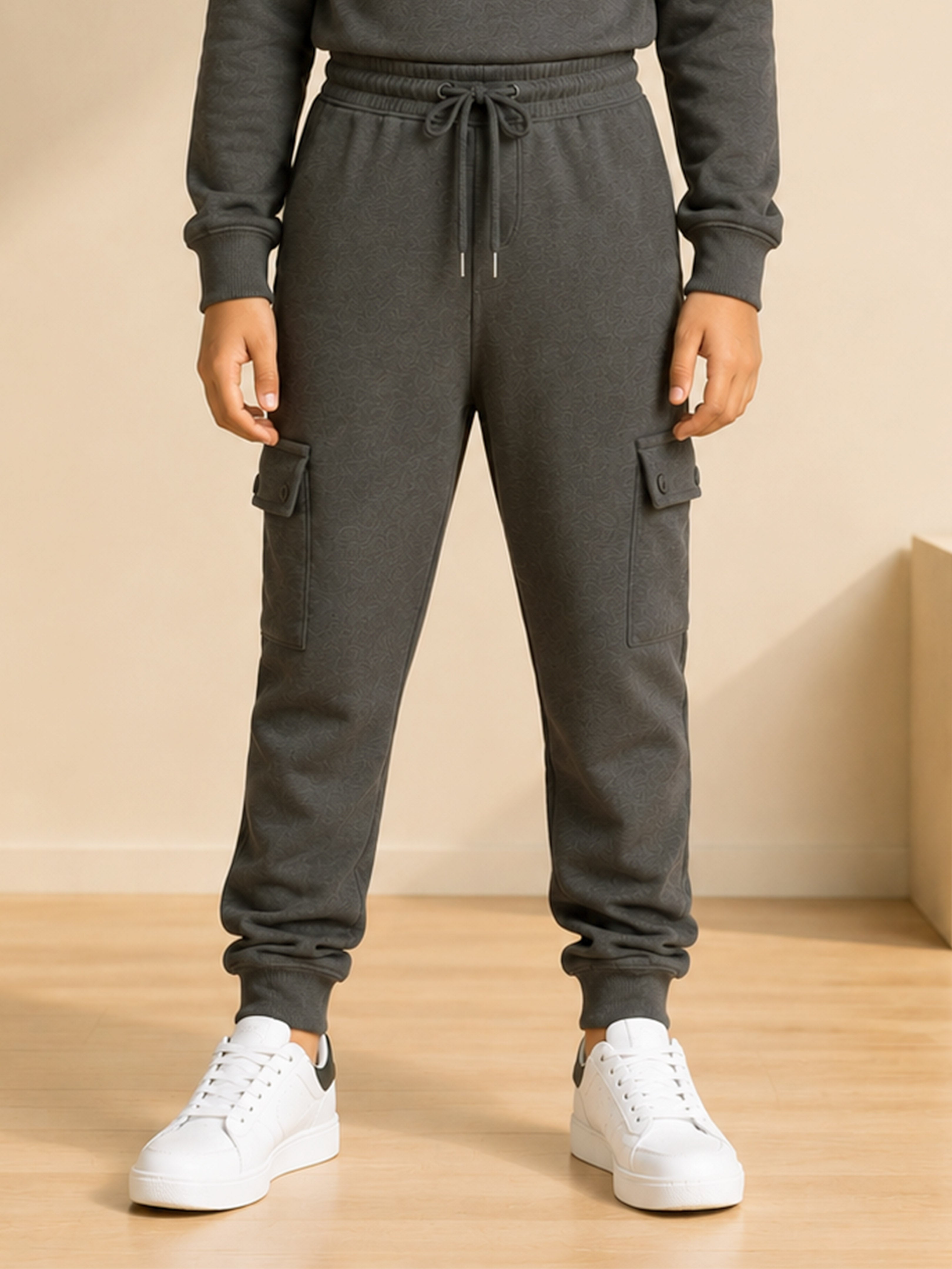 Kiddopanti Boys Fleece Joggers Cargo Pocket Track Pants with Ribbed Cuffs