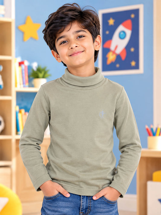 Kiddopanti Boys & Girls Cotton Knit Full Sleeve Solid Turtle Neck T-Shirt