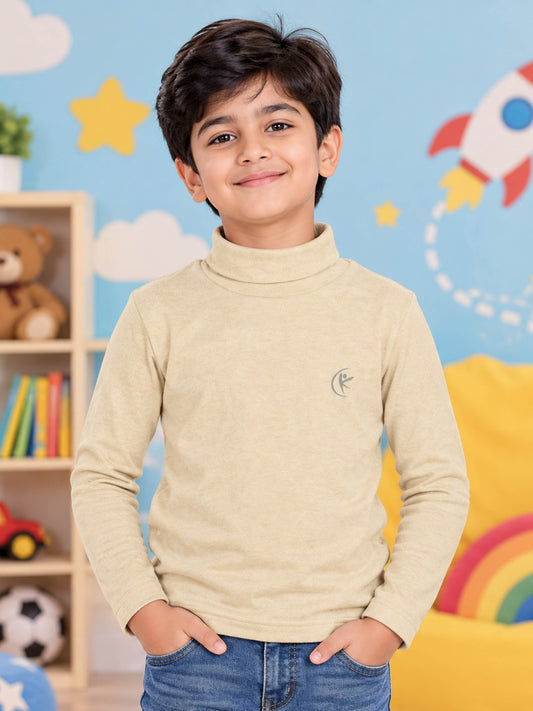 Kiddopanti Boys & Girls Cotton Knit Full Sleeve Solid Turtle Neck T-Shirt