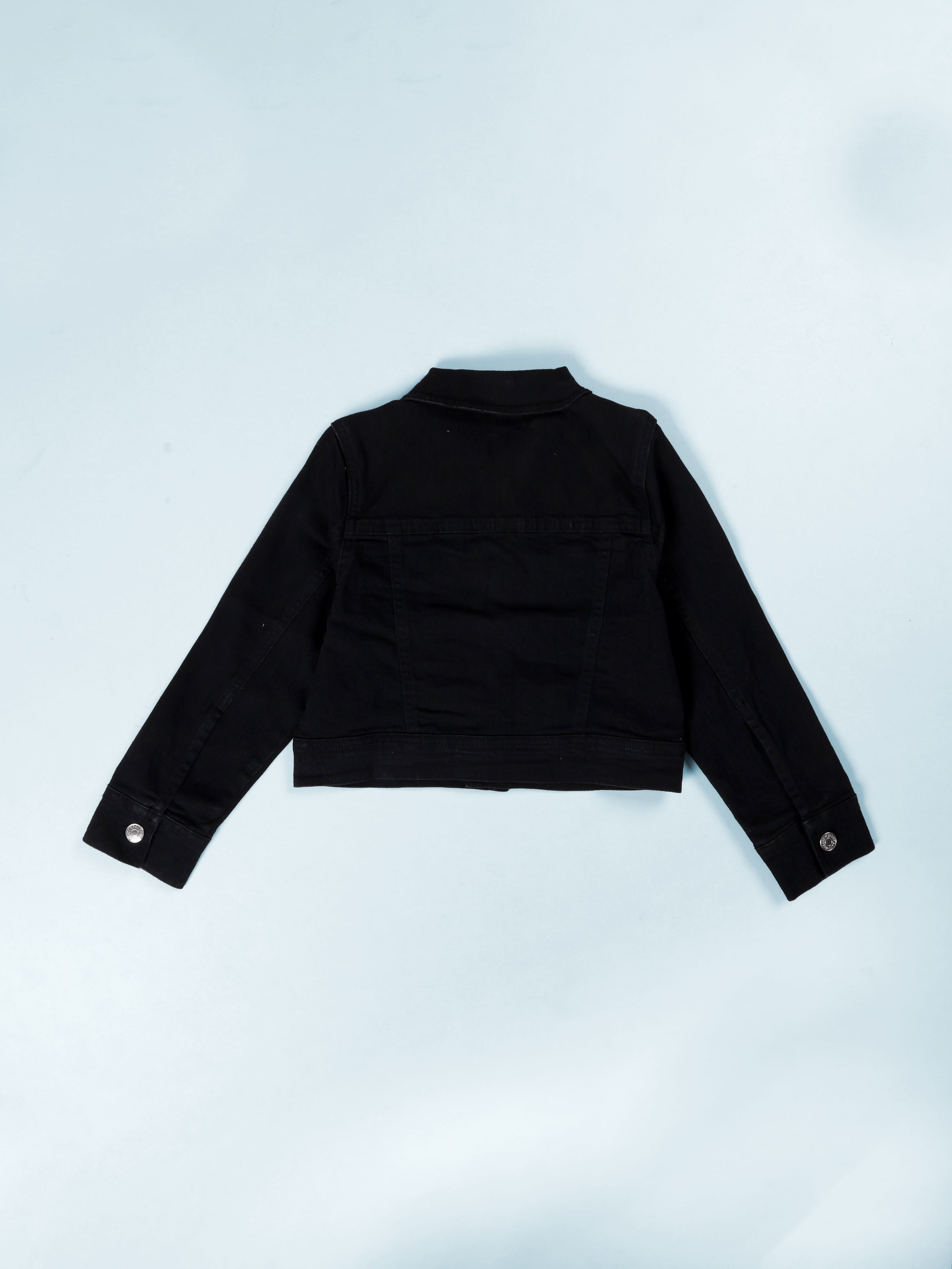 Girls Cotton Denim Full Sleeves Solid Crop Jacket