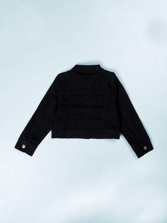 Girls Cotton Denim Full Sleeves Solid Crop Jacket