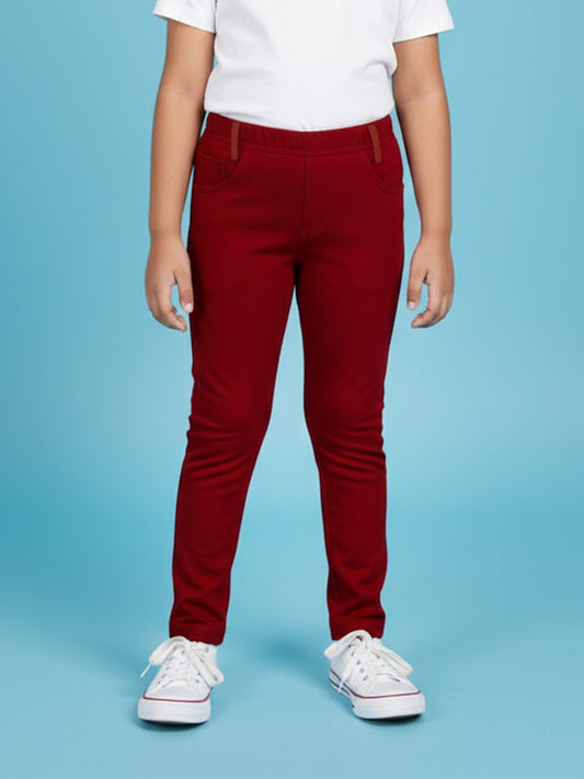 Girls Polyester Spandex Solid Twill Jegging Pant
