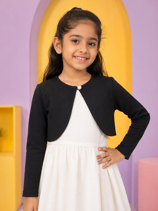 Kiddopanti Girls Fleece Full Sleeves Solid Crop Shrug