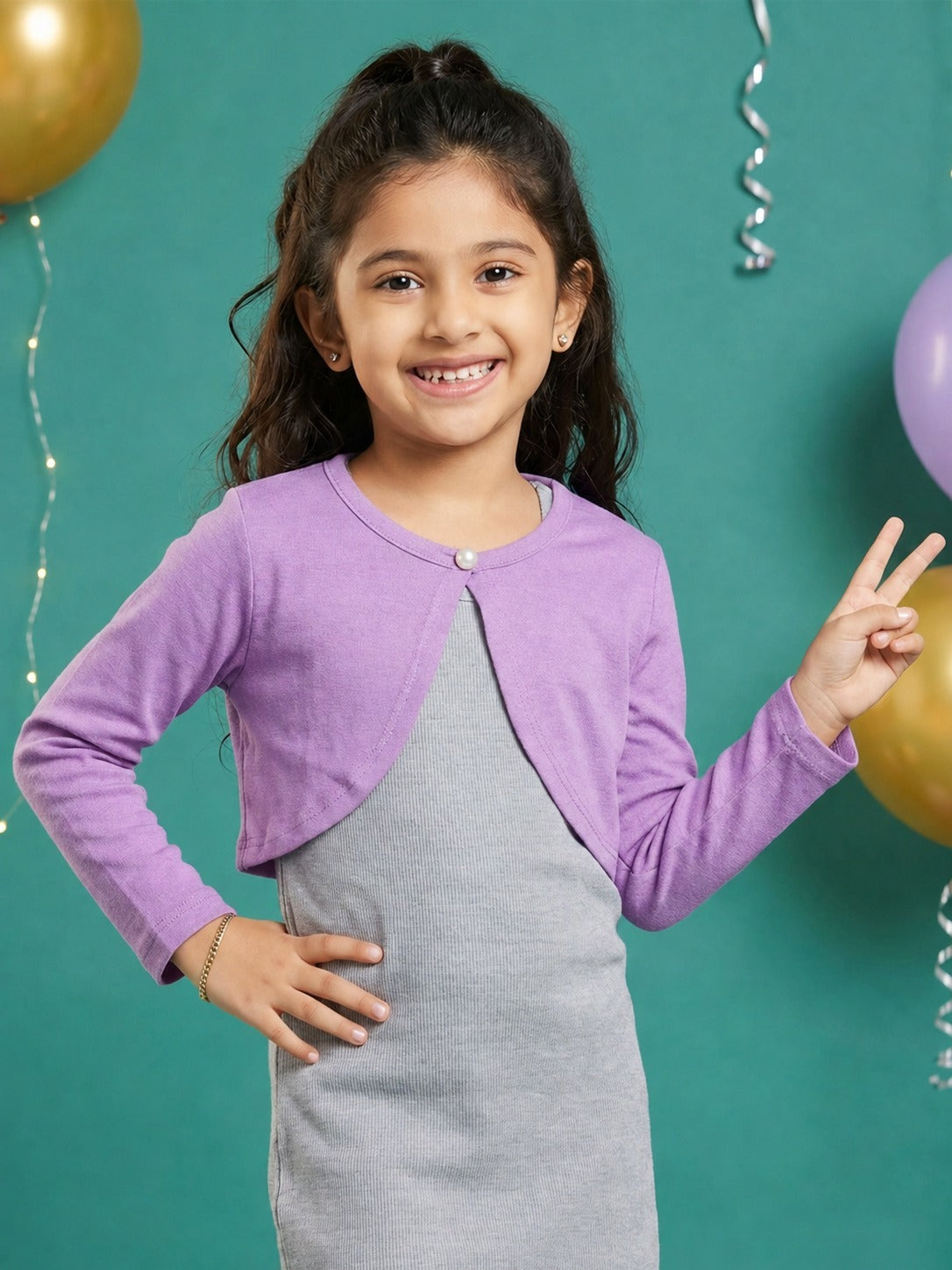 Kiddopanti Girls Cotton Fleece Full Sleeves Solid Crop Shrug