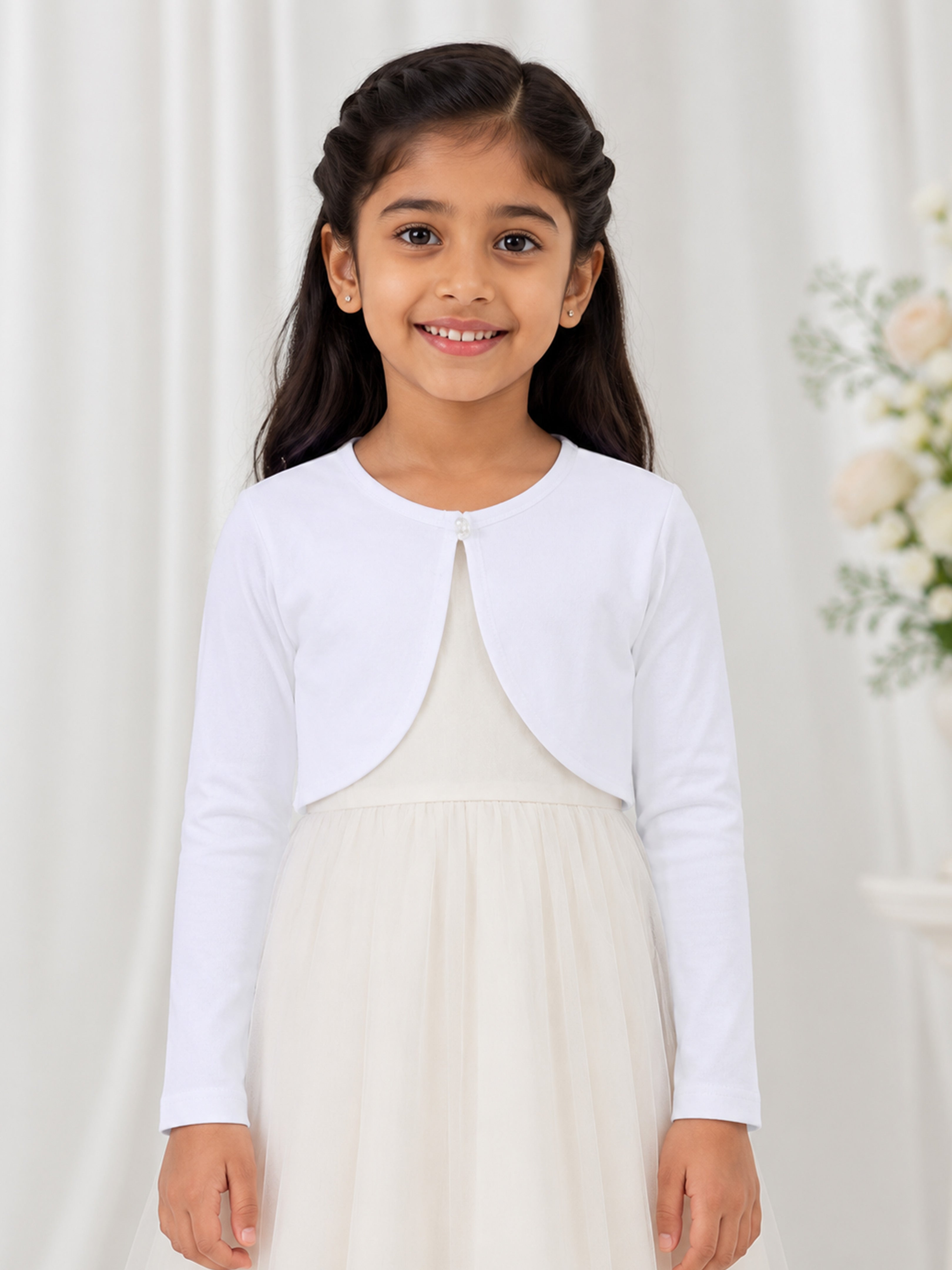 Kiddopanti Girls Fleece Full Sleeves Solid Crop Shrug