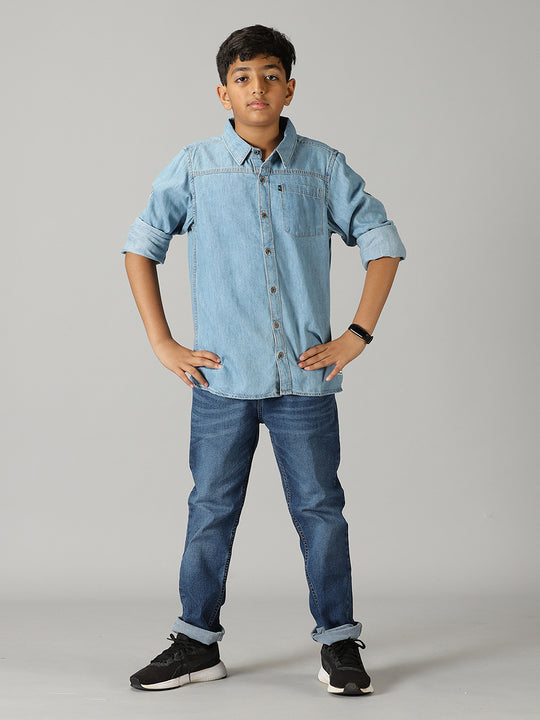 Boys Full Sleeve Denim Shirts & Basic 5 Pocket Denim Pant Set
