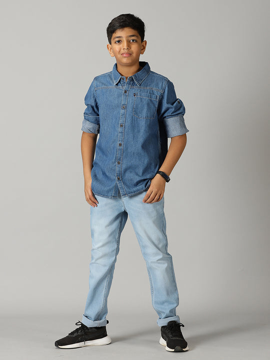 Boys Full Sleeve Denim Shirts & Basic 5 Pocket Denim Pant Set