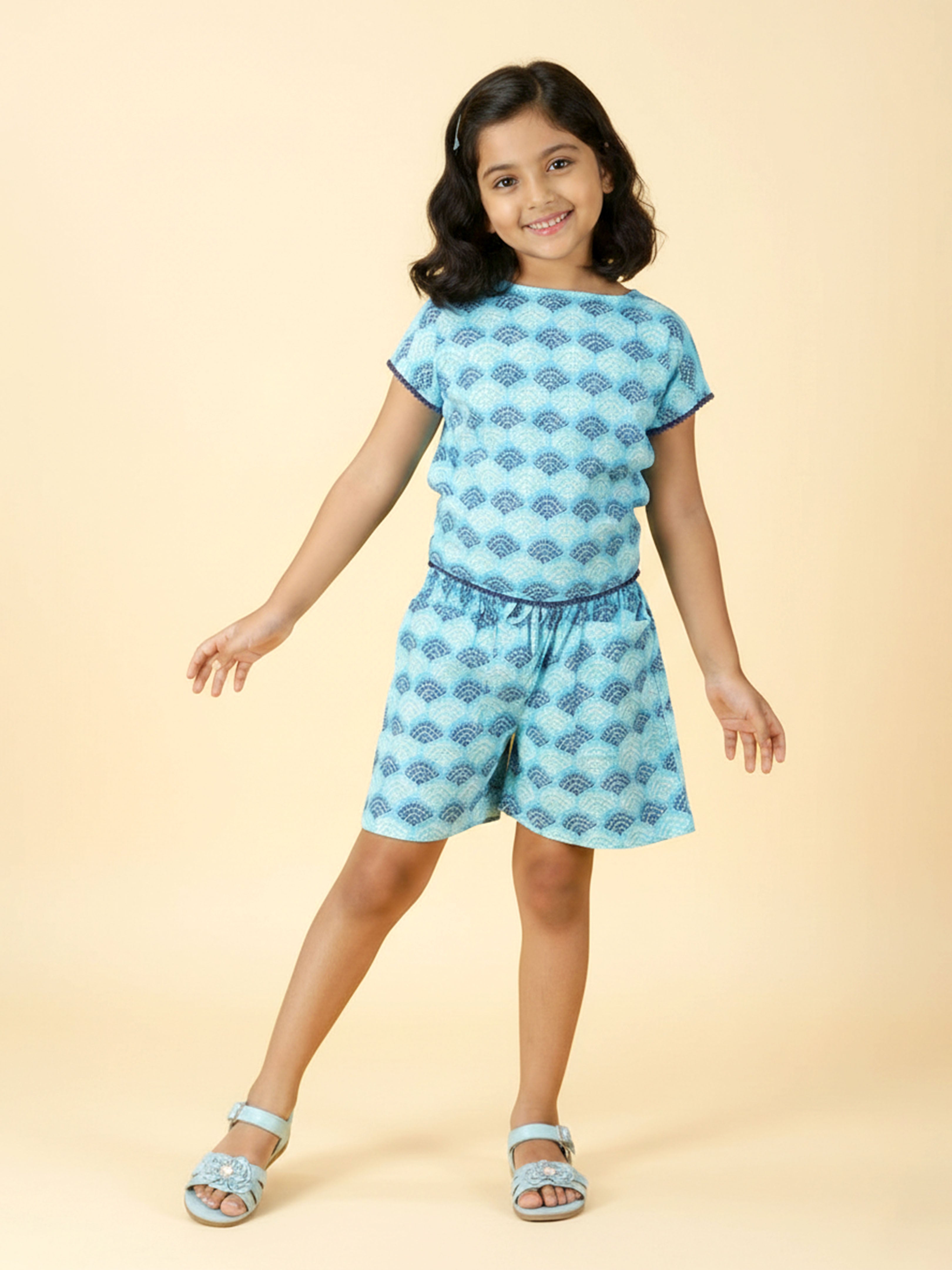 Kiddopanti Girls Cotton Pom Pom Lace Top & Shorts Summer Outfit 2 Piece Co-Ord Set