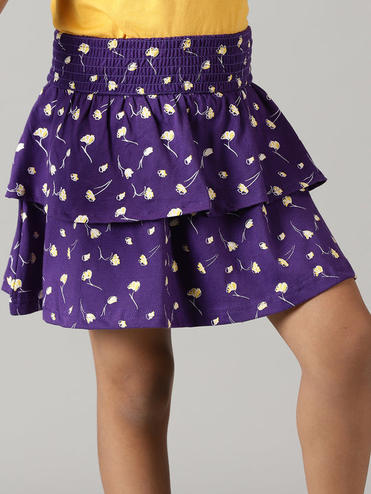 Girls Knit AOP Printed Layerd Skirt