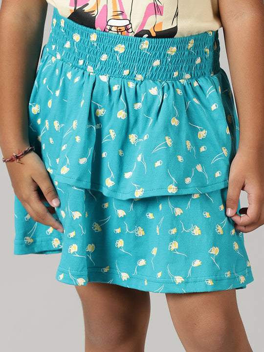 Girls Knit AOP Printed Layerd Skirt