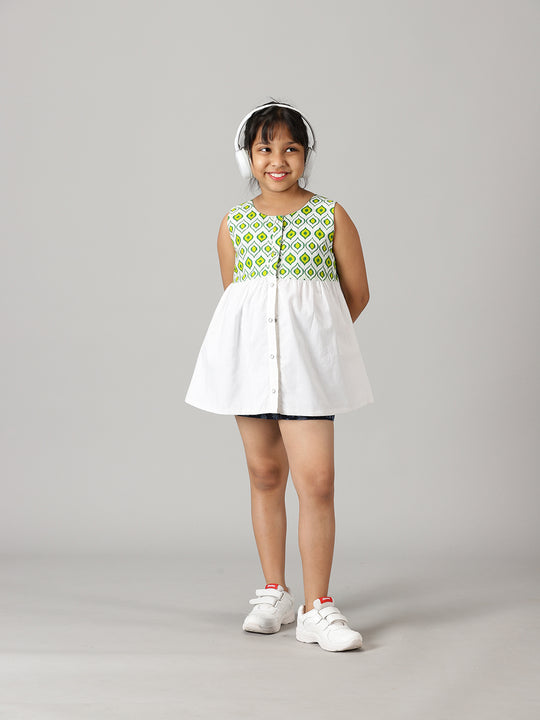Girls Reversible cotton Top & Denim Skirt Set