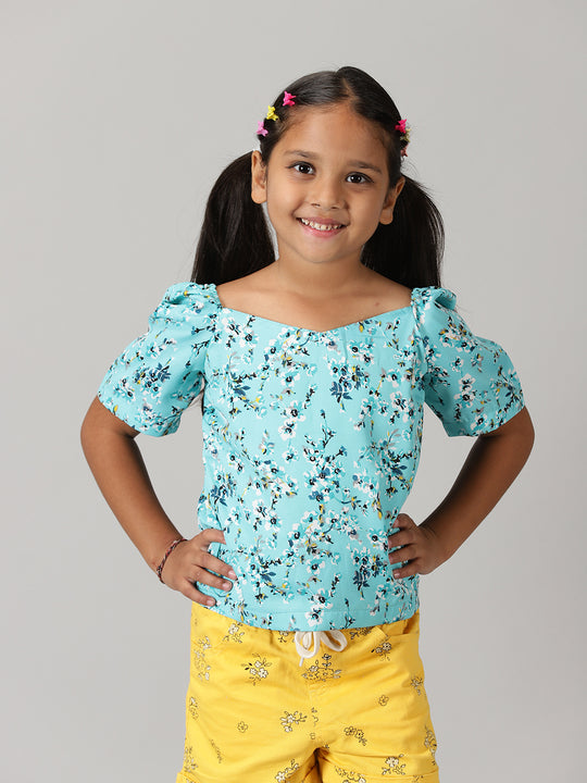 Girls Ruched Sleeve Short Top
