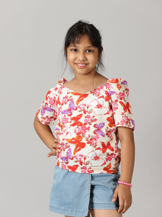 Girls Ruched Sleeve Short Top