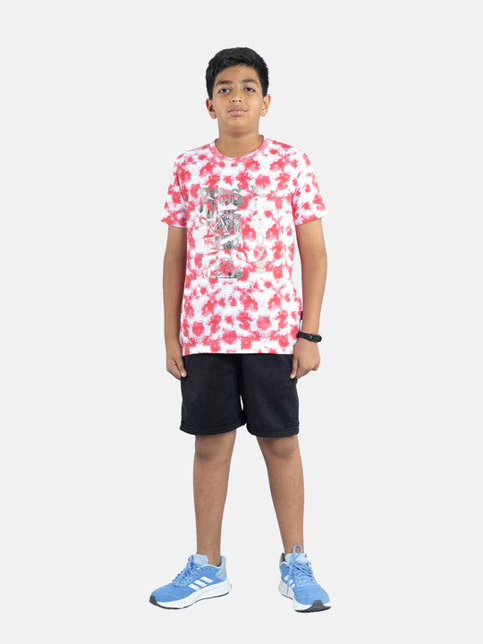 Boys Tie & Dye Printed Tee & Woven Basic Roll up Shorts Sets