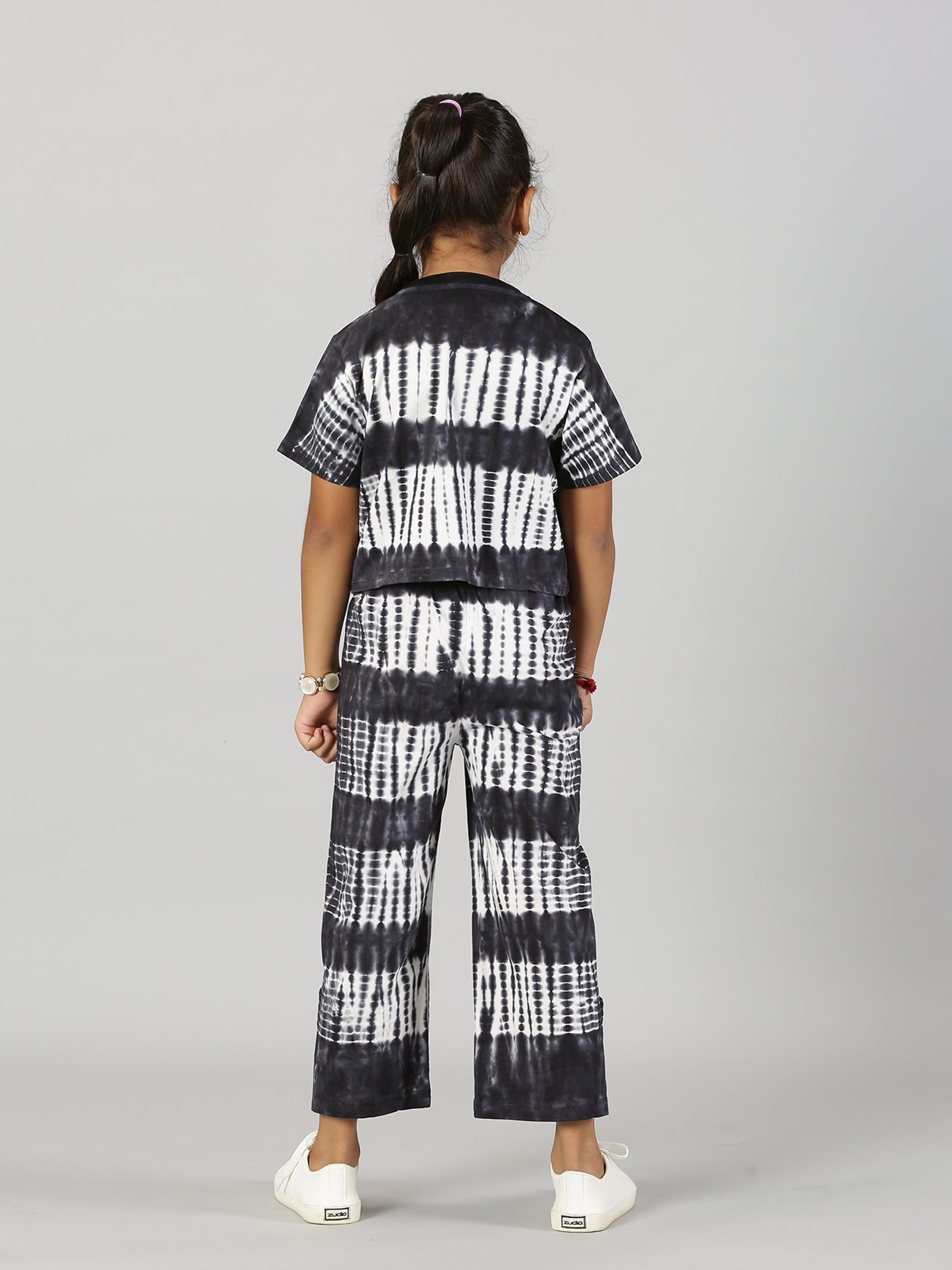 Girls Tie Dye Crop Top With Slit Open Pant Co-Ord Set