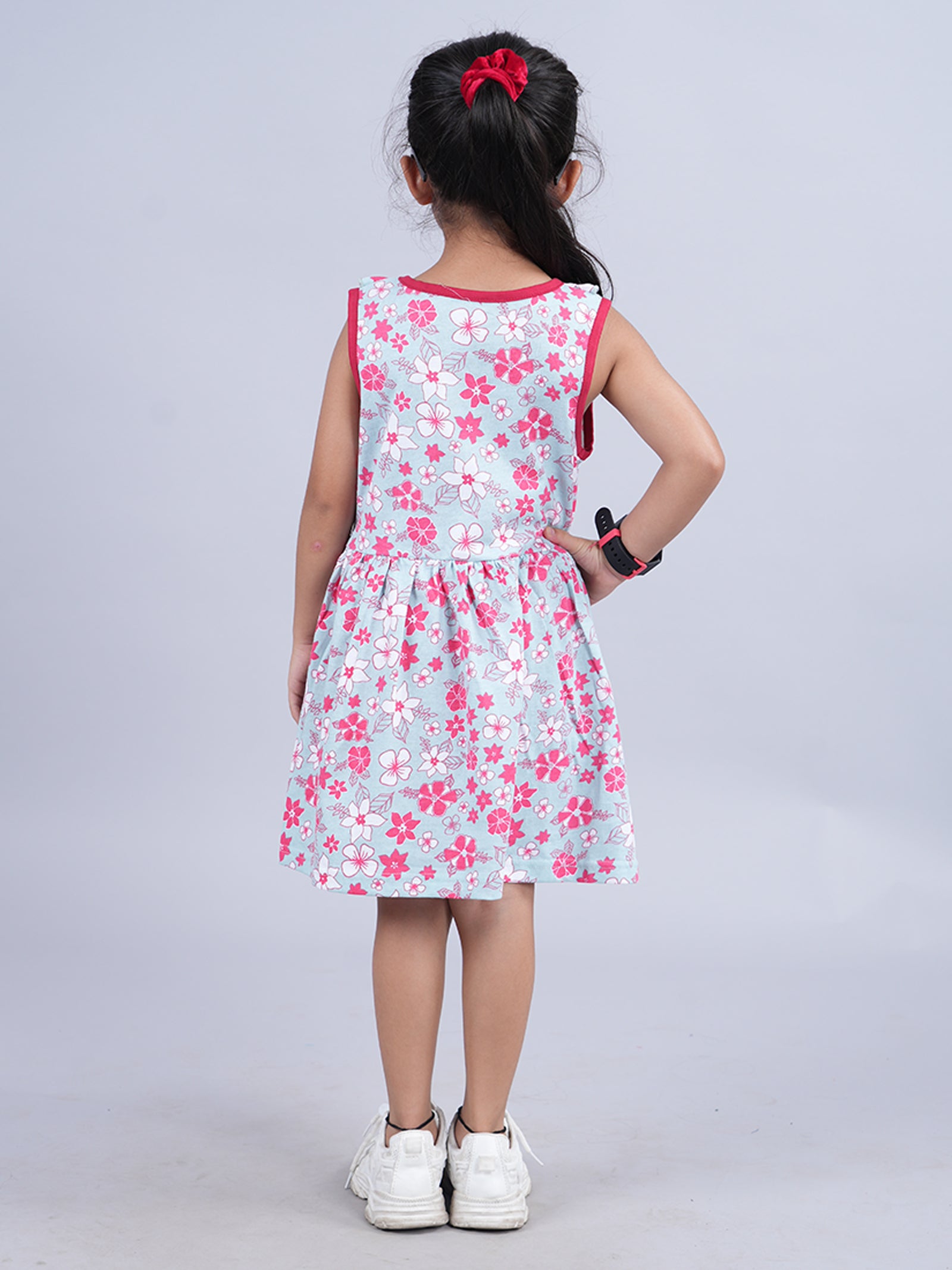 Girls Sleeveless Dress With Neck Frill
