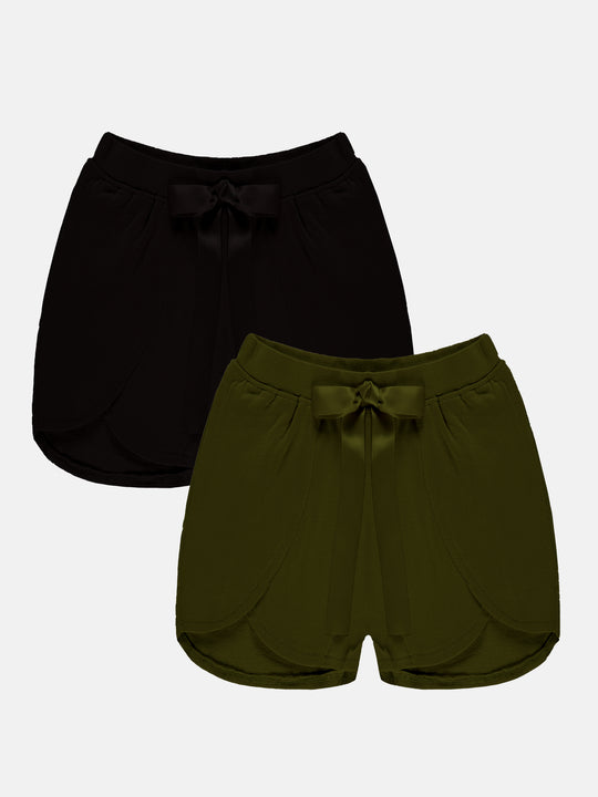 Girls Over Lap Shorts With Bow Pack Of 2