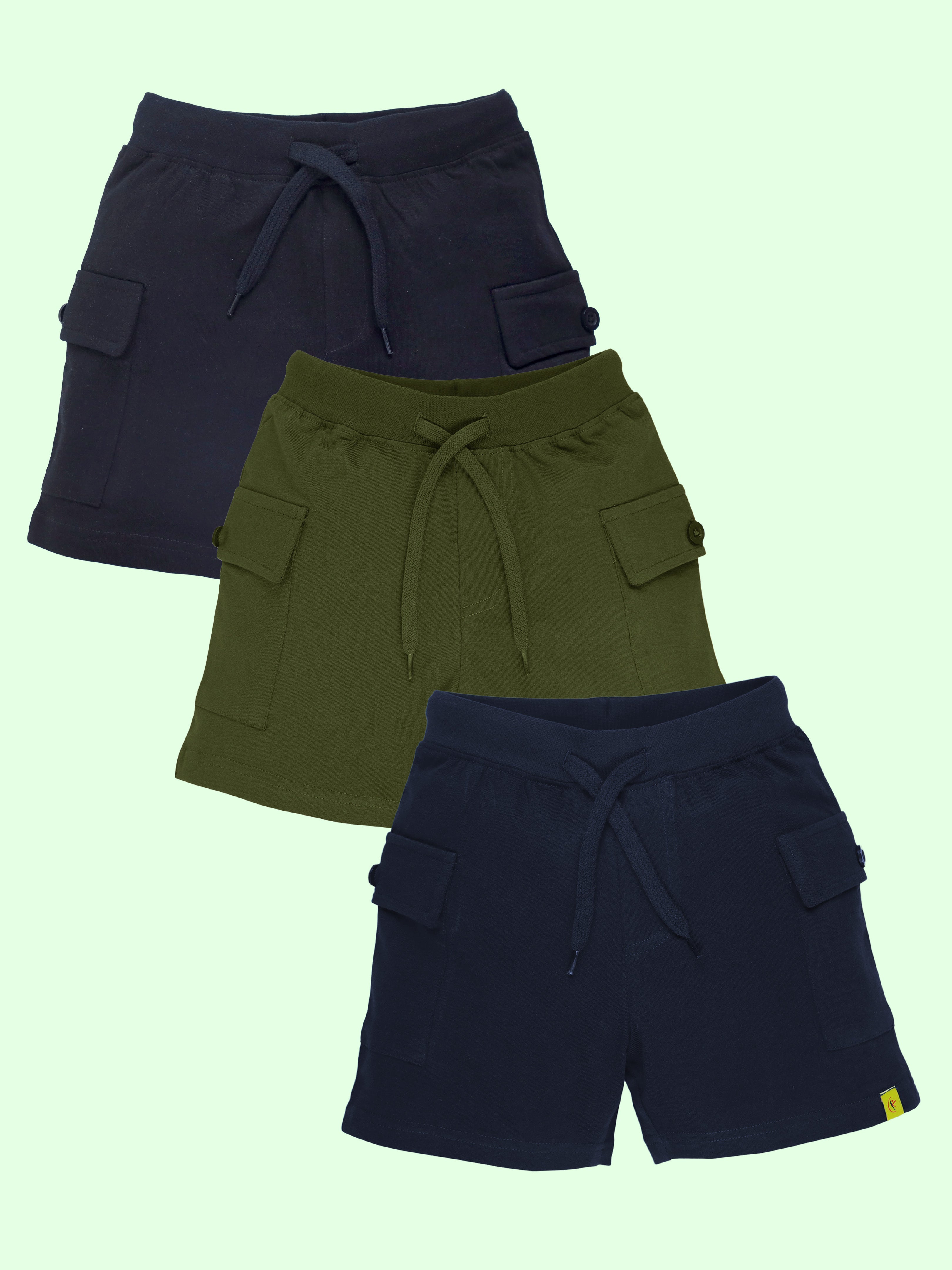 Boys Cotton Knee Length Basic Knit Cargo Shorts Pack of 3