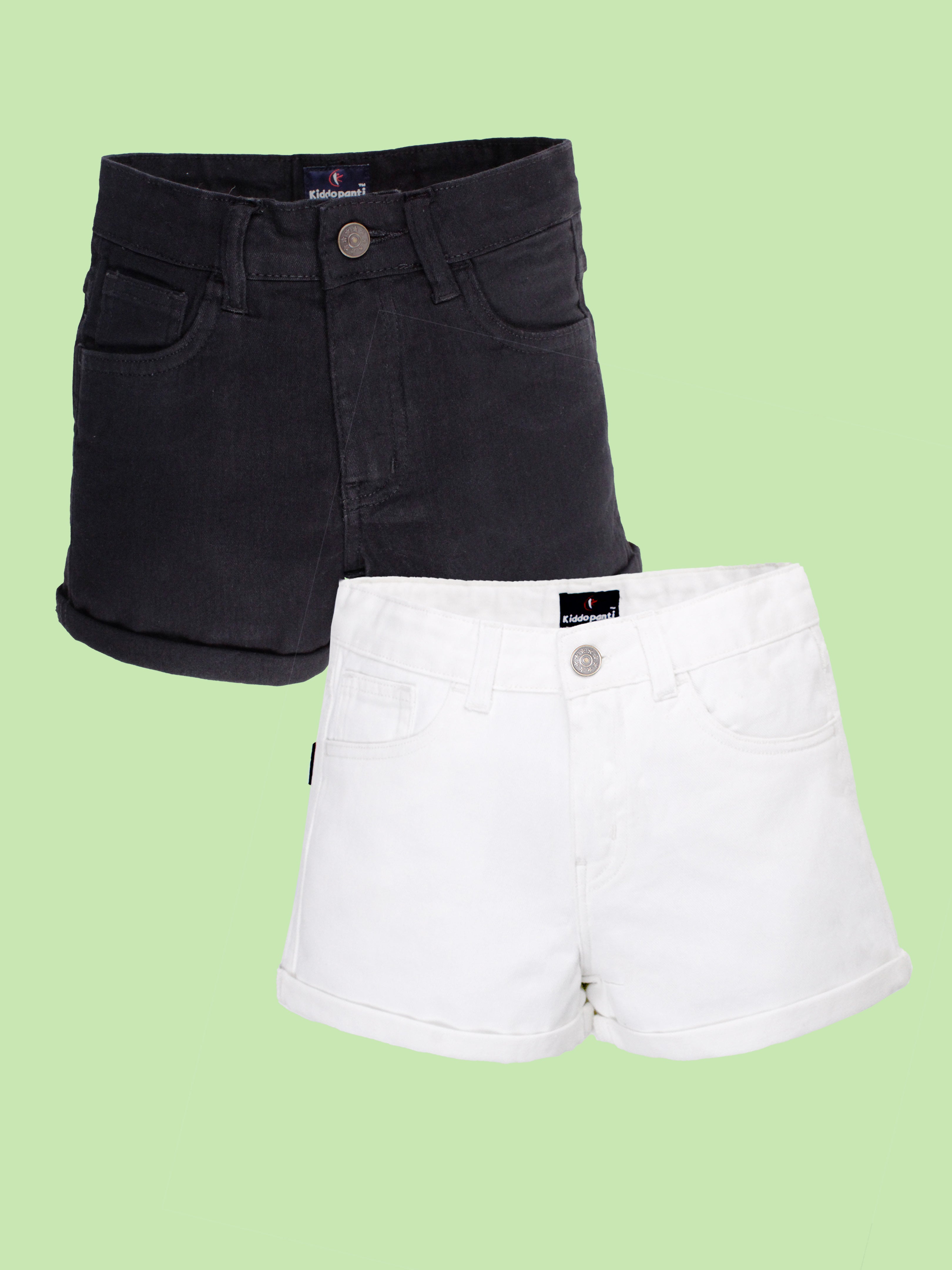 Girls Solid Thigh Length Roll-Up Denim Shorts Pack of – Kiddopanti