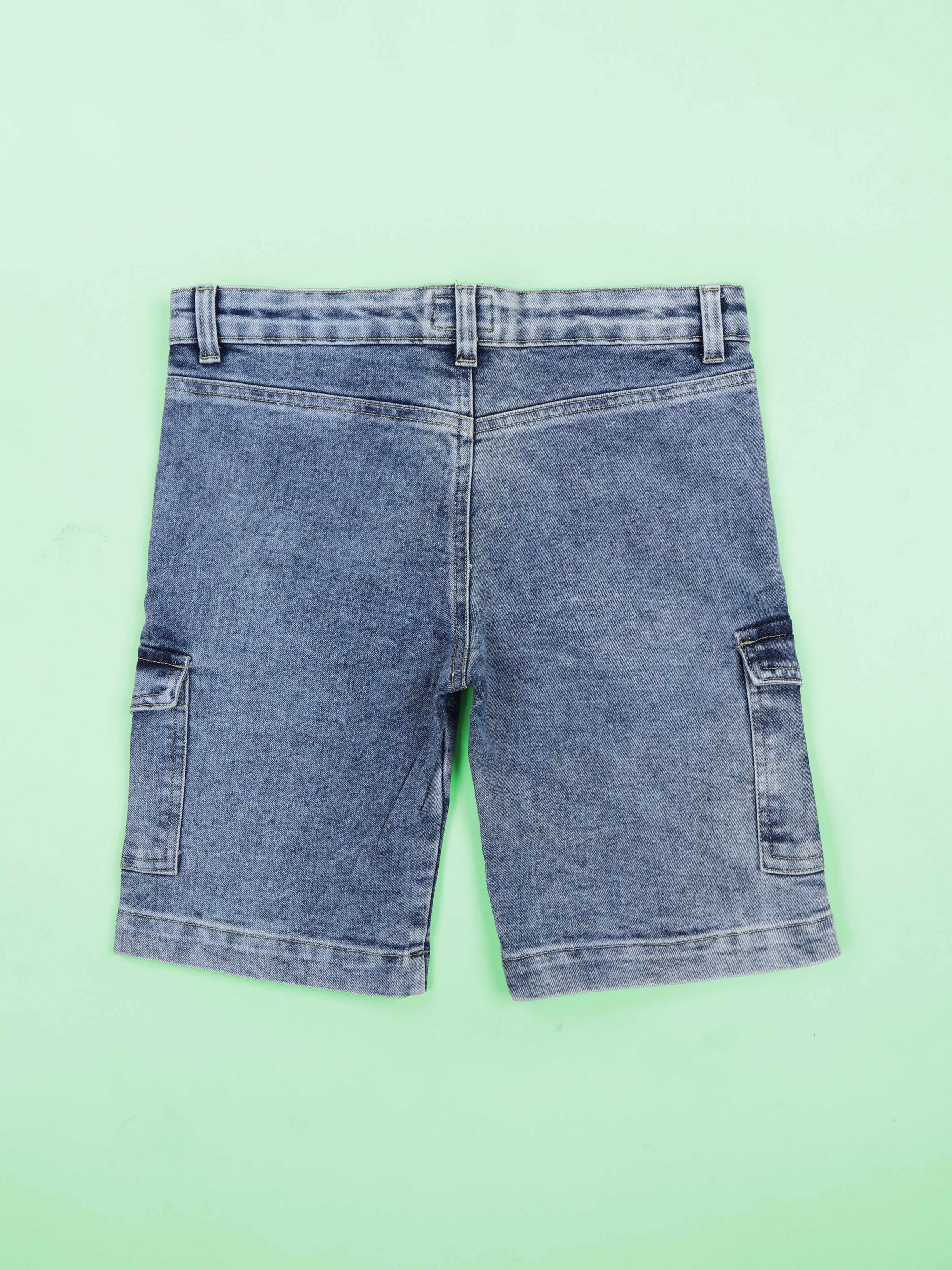Kiddopanti Boys Denim Woven Urban Edge Printed Knee Length Cargo Shorts