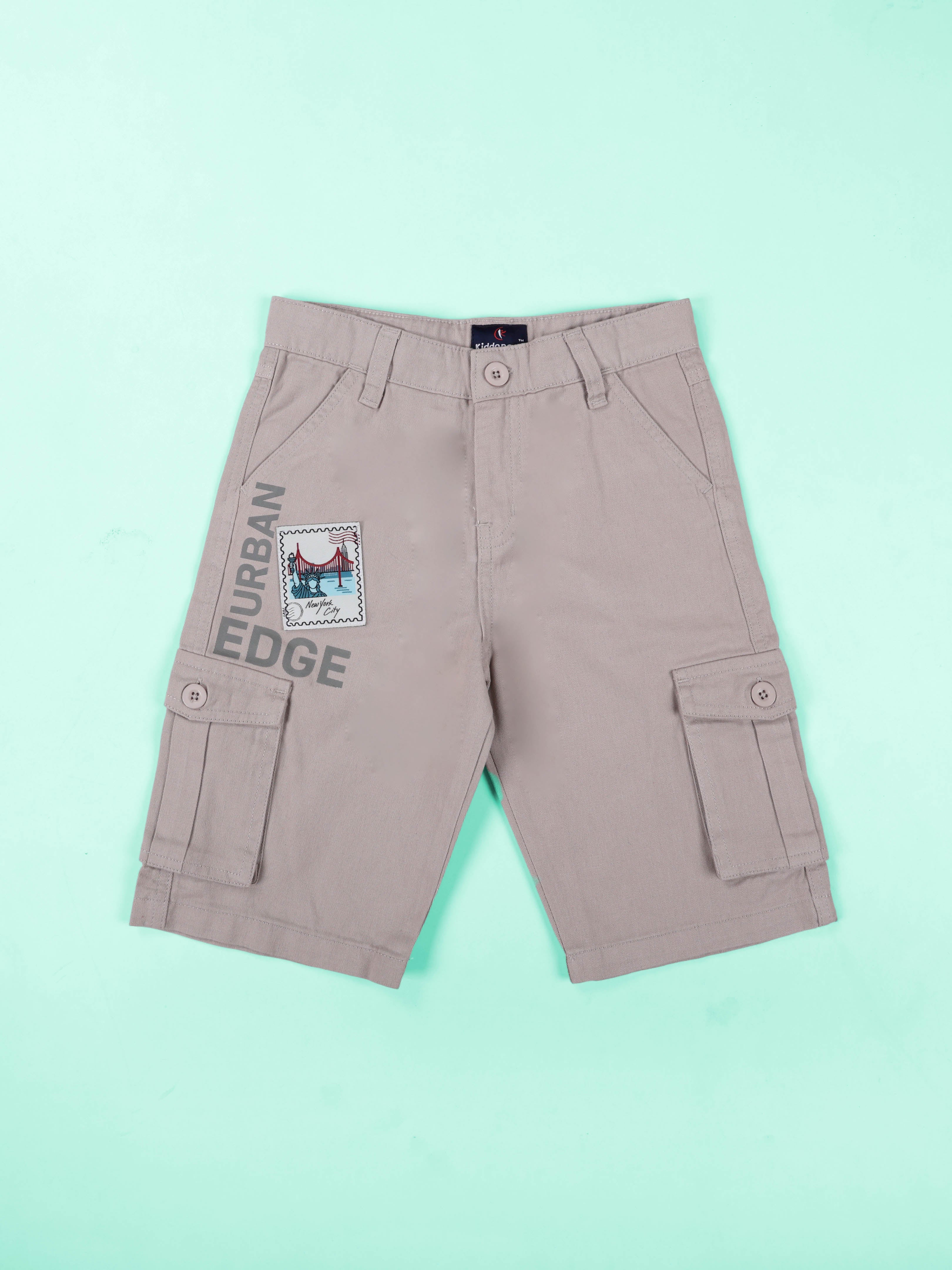 Kiddopanti Boys 100% Cotton Twill Graphic Printed Knee Length Cargo Short