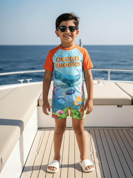 Kiddopanti Boys Polyester Spandex Printed Swimwear Swimsuit
