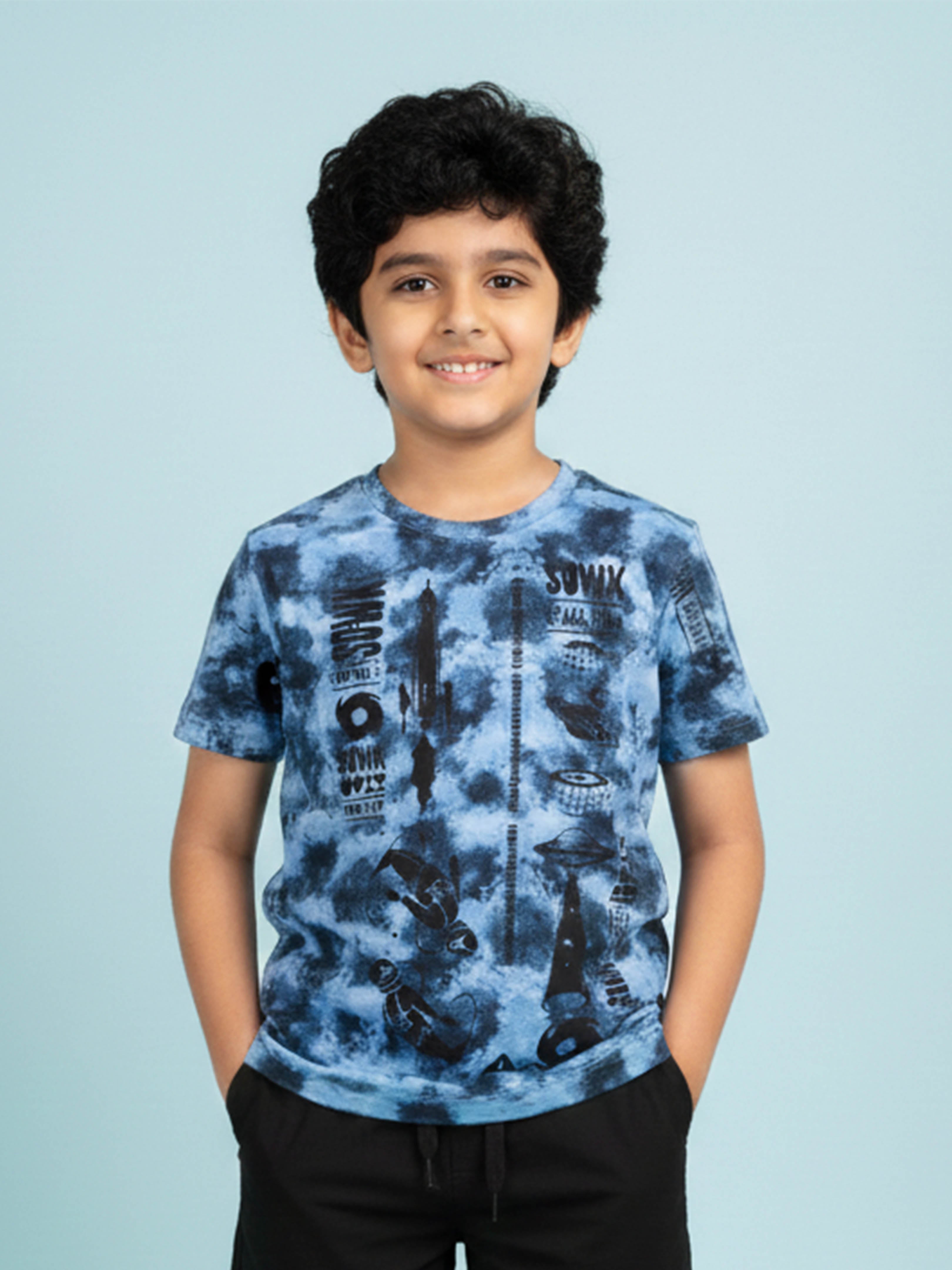 Kiddopanti Boys Cotton Half Sleeves Tie & Dye Printed T-Shirt