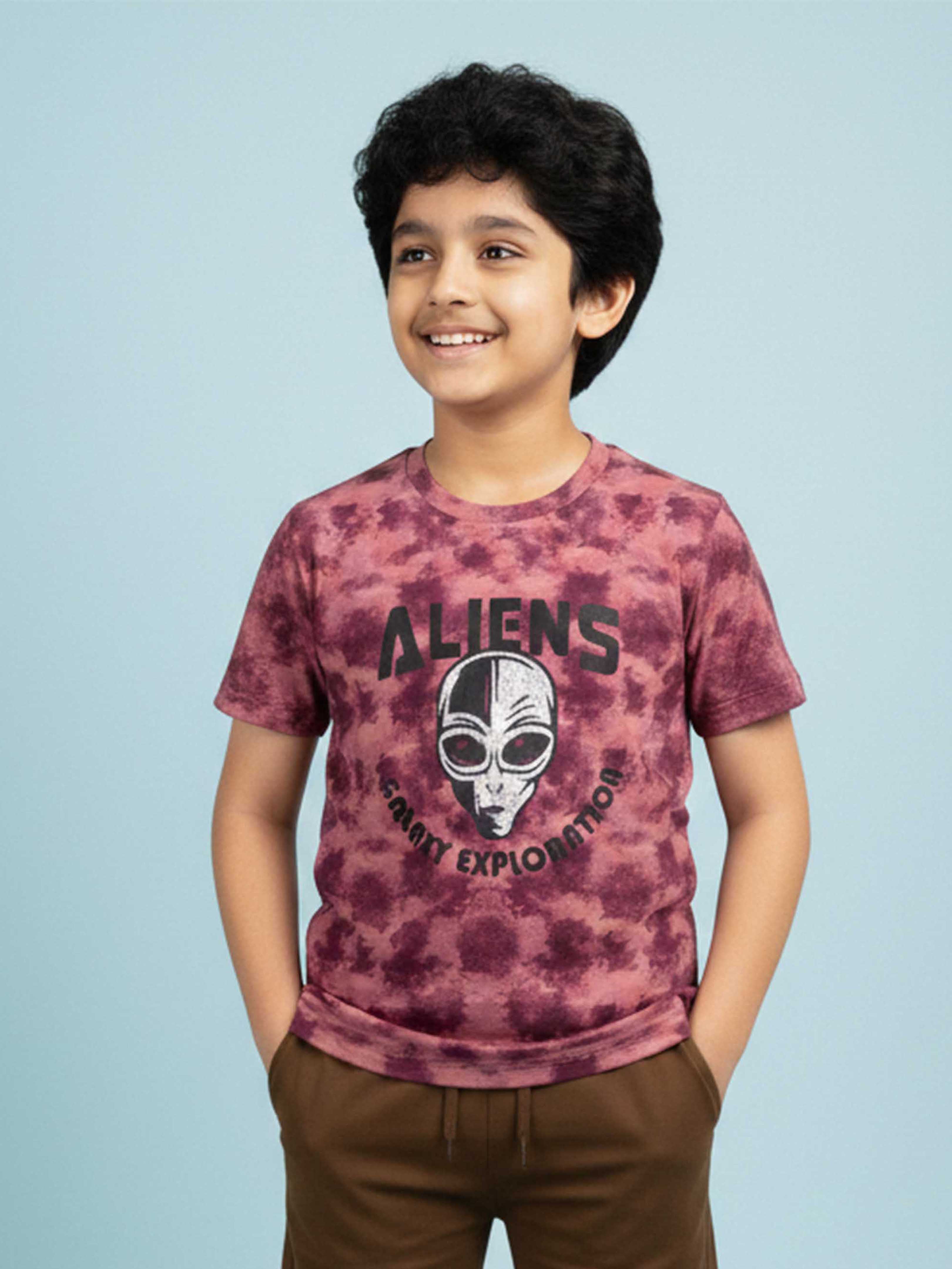 Kiddopanti Boys Cotton Half Sleeves Tie & Dye Printed T-Shirt