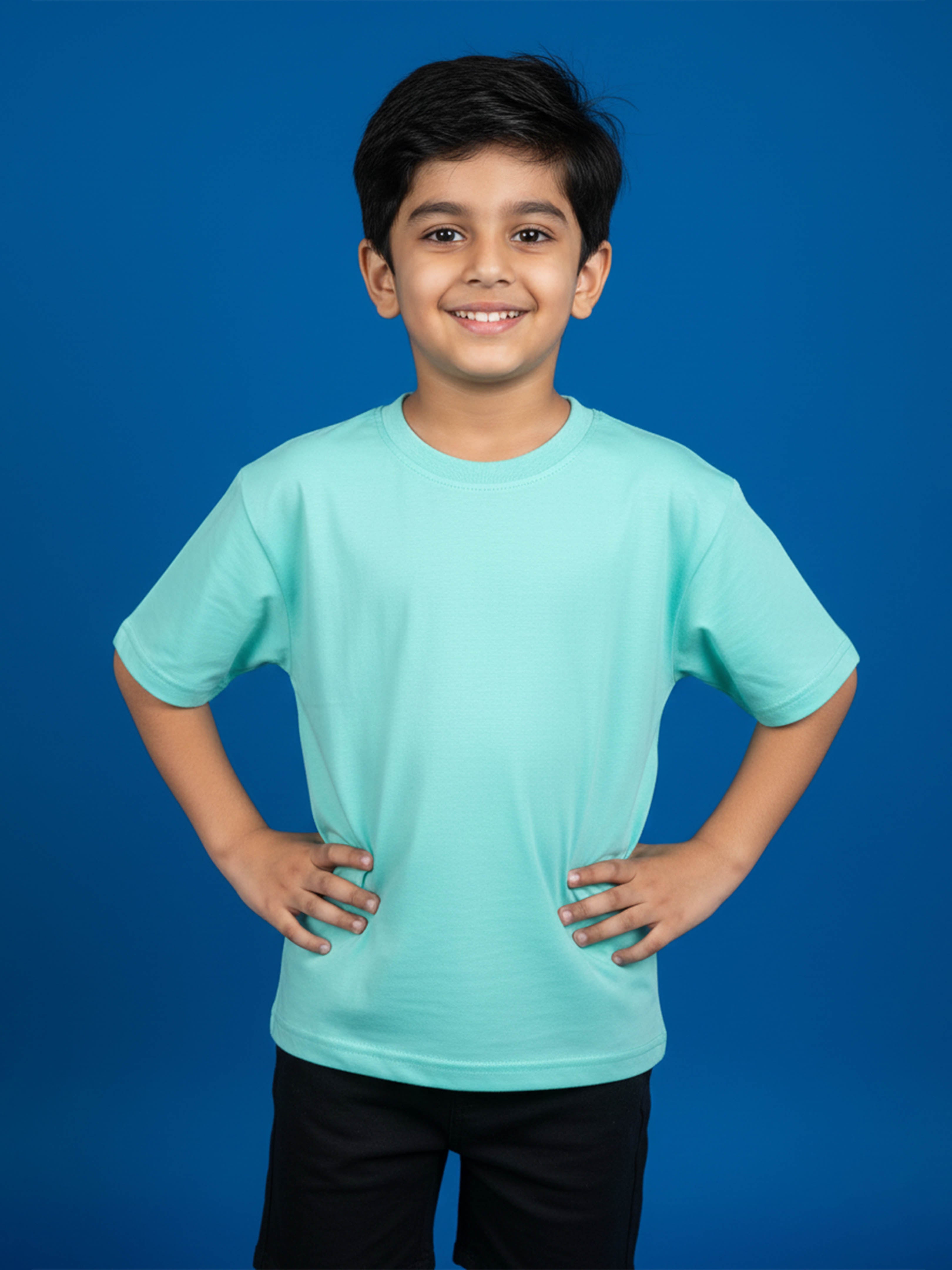 Kiddopanti Boys Cotton Solid Drop Shoulder Half Sleeve Round Neck Tee