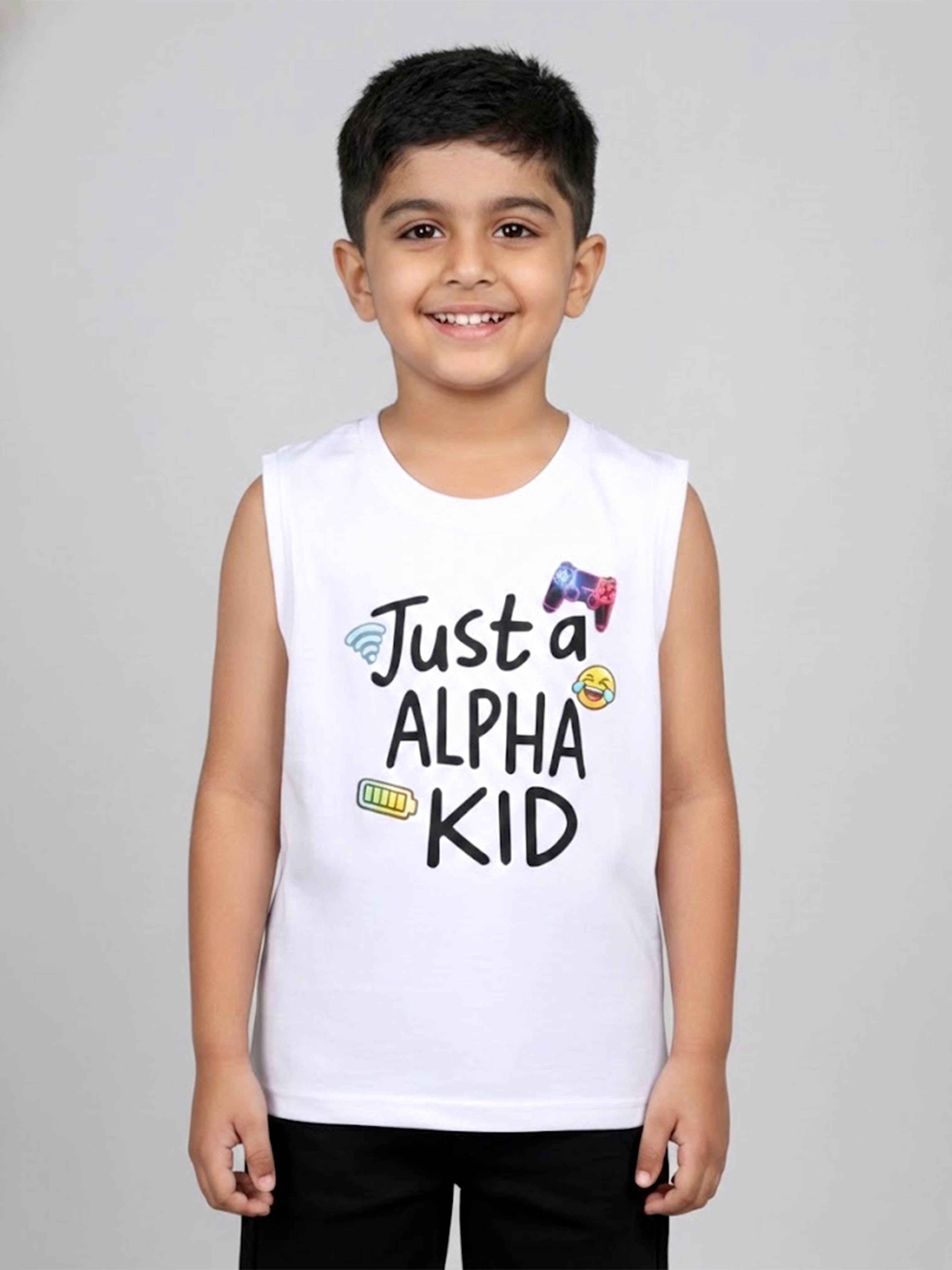 Kiddopanti Boys Cotton Graphic Printed Round Neck Sleeveless T-Shirt