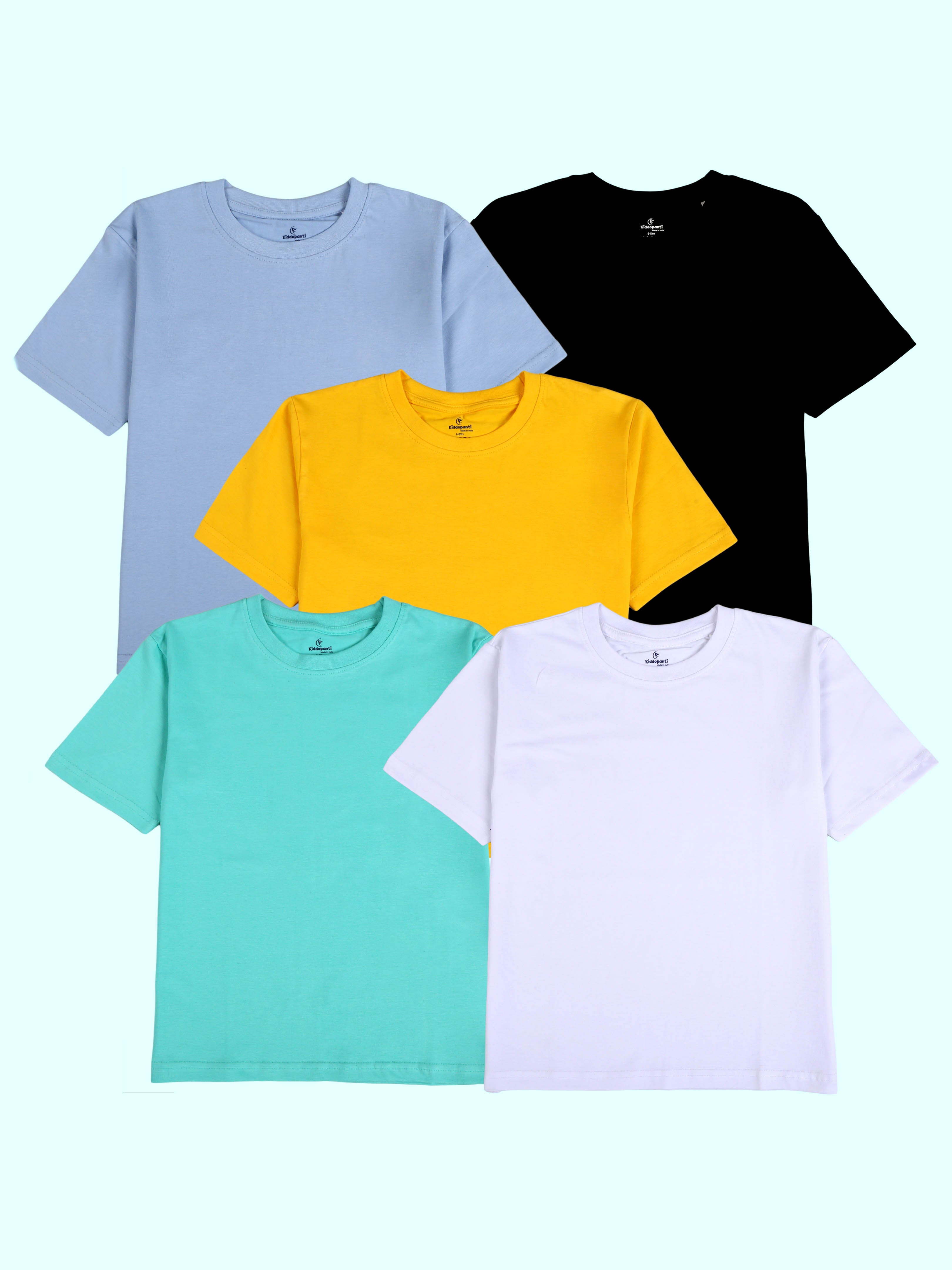 Kiddopanti Boys Cotton Solid Drop Shoulder Half Sleeve Round Neck Tee Pack of 5
