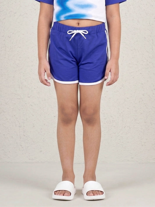 Kiddopanti Girls Polyester Spandex Solid Activewear Contrast Trim Shorts