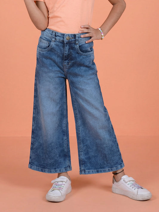 Kiddopanti Girls Denim Woven Printed And Solid Flared Jeans