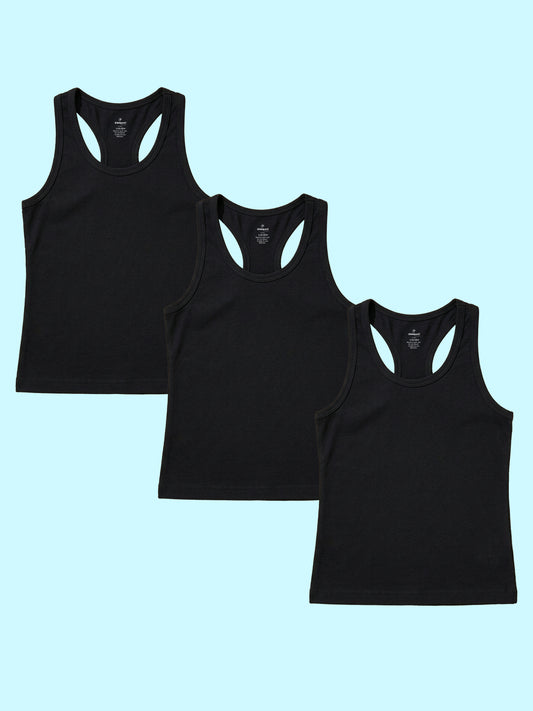 Kiddopanti Girls Cotton Spandex Sleeveless Rib Racer Back Tank Top Pack of 3