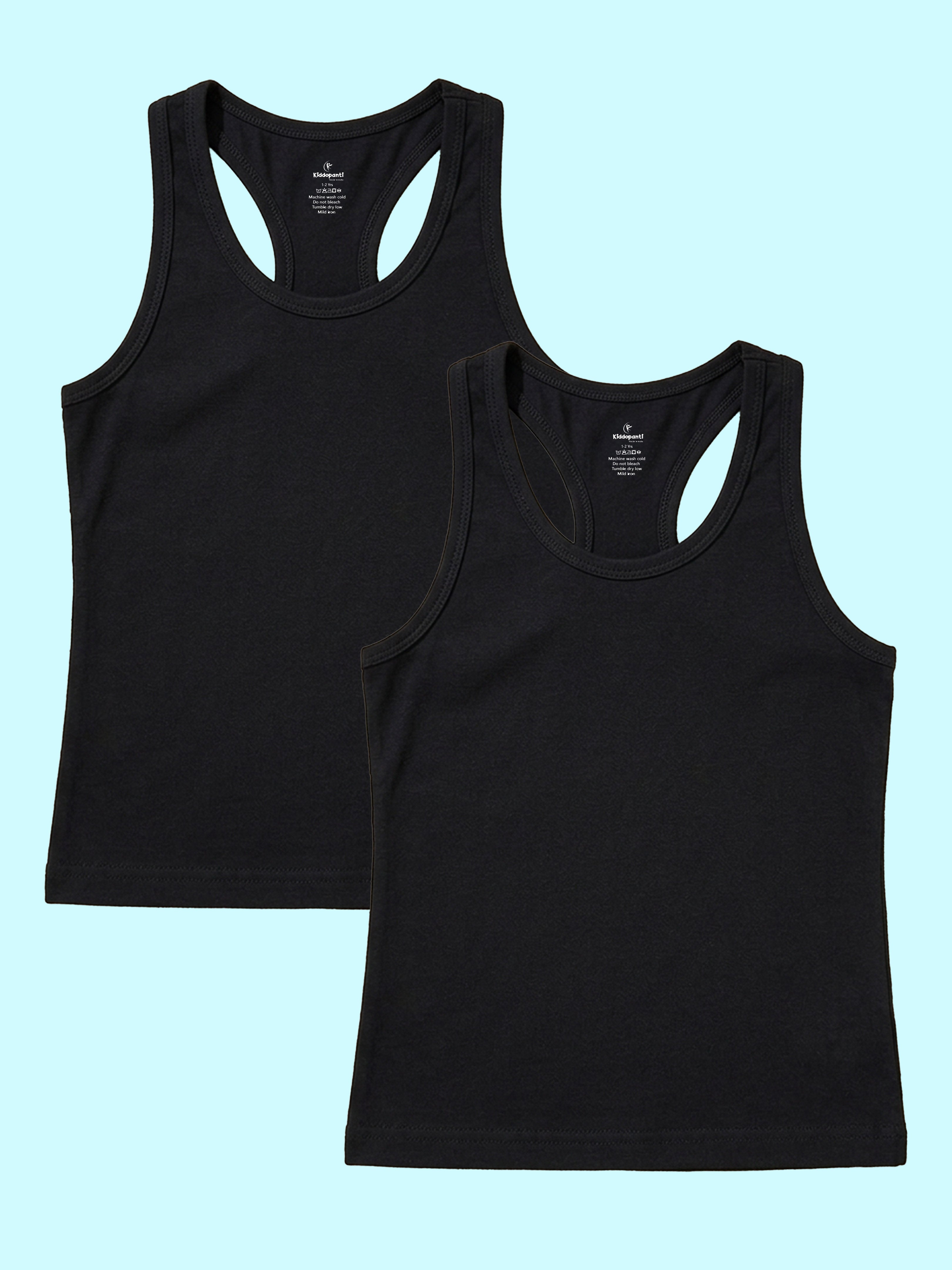 Kiddopanti Girls Cotton Spandex Sleeveless Rib Racer Back Tank Top Pack of 2