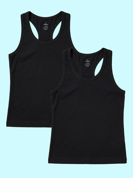 Kiddopanti Girls Cotton Spandex Sleeveless Rib Racer Back Tank Top Pack of 2