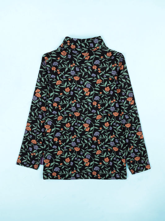 Girls Cotton Spandex Turtle Neck Printed Full Sleeve Tee