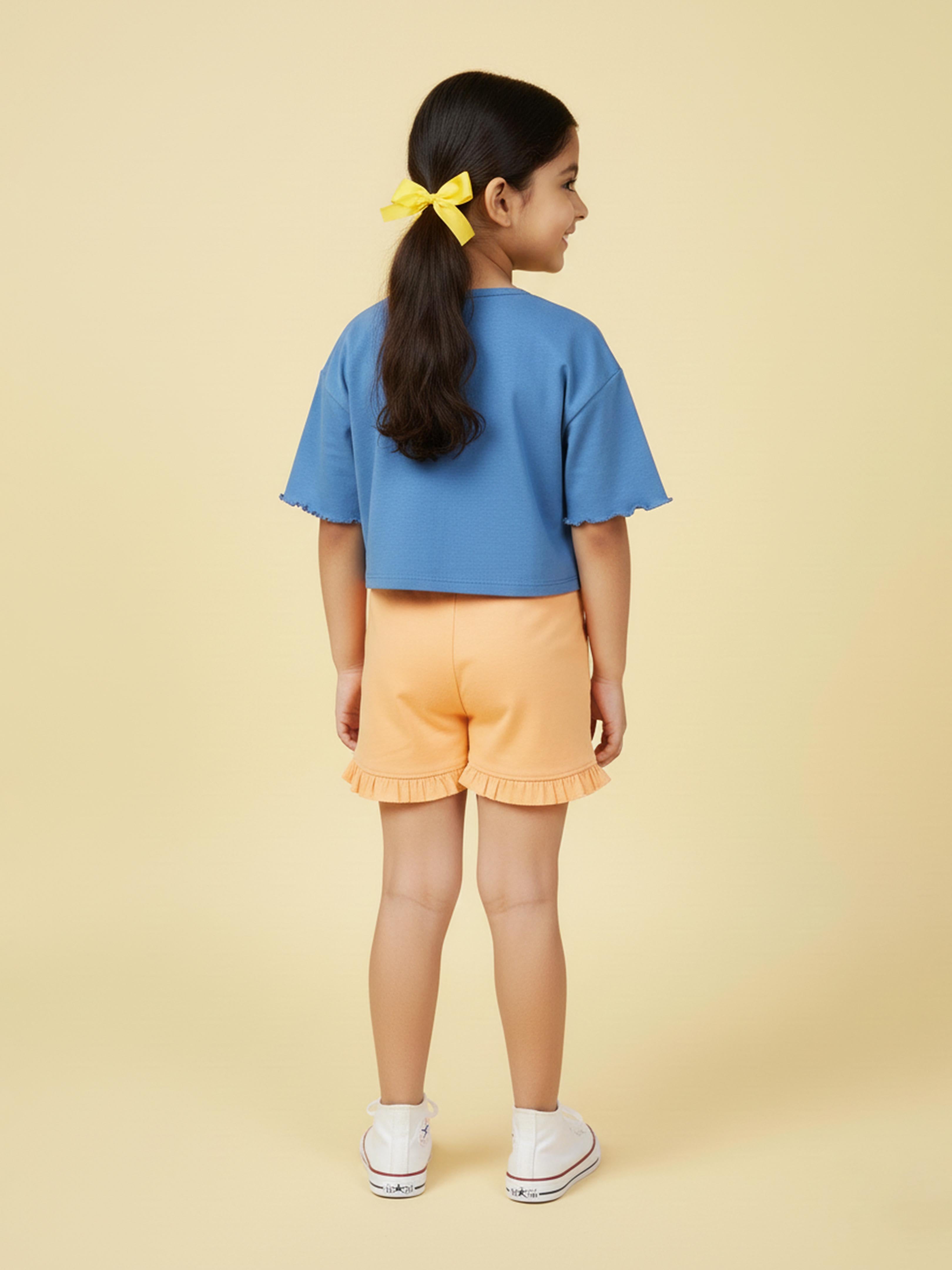Kiddopanti Girls Crop Tee & Bottom Hem Frill Shorts Set