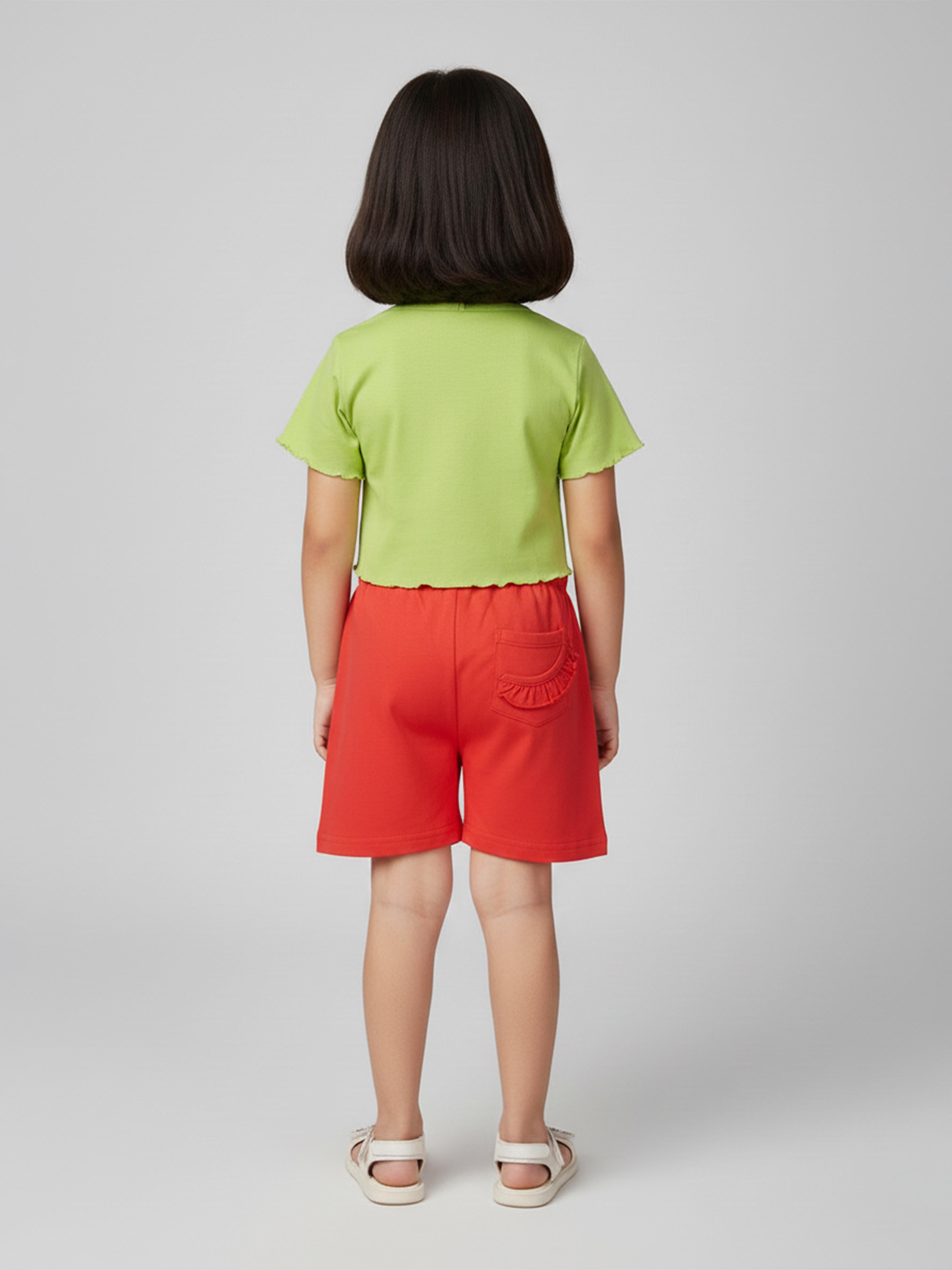 Kiddopanti Girls Crop Tee & Frill Pocket Hot Shorts Set