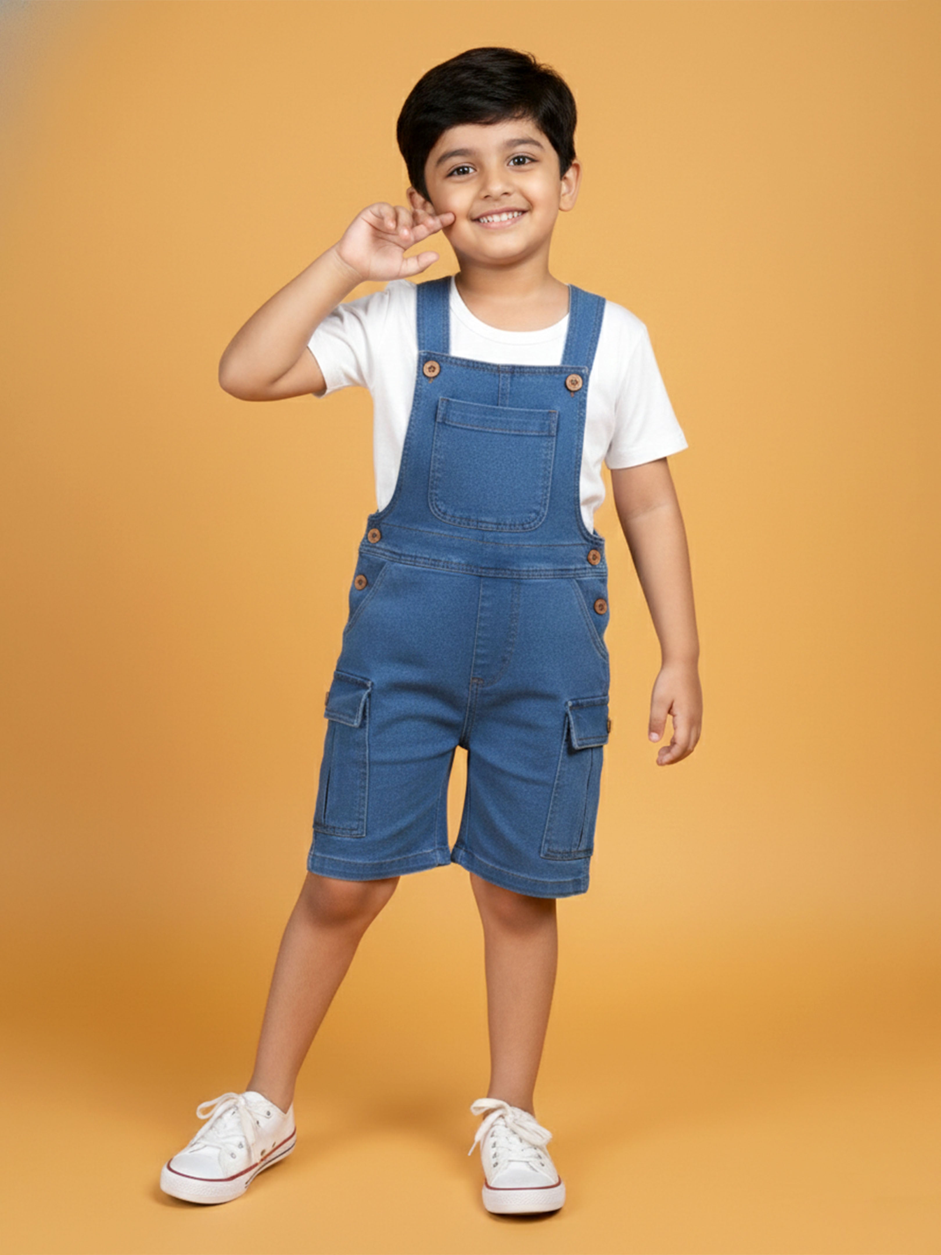 Kiddopanti Unisex Denim Solid Cargo Dungare Shorts