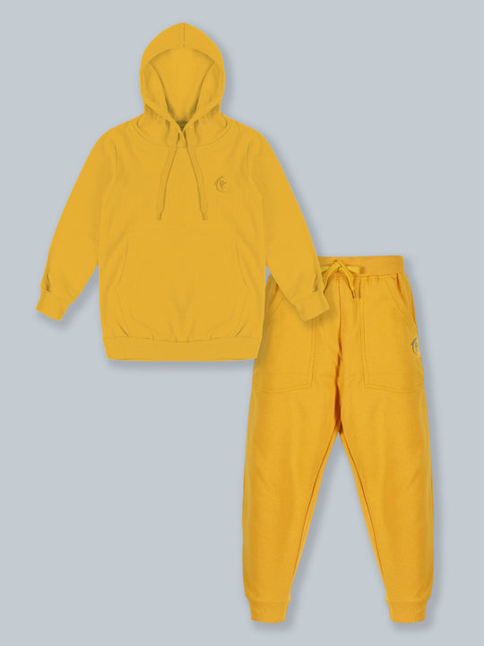 Fleece Solid Hooded Sweatshirt  & Track Pant Set