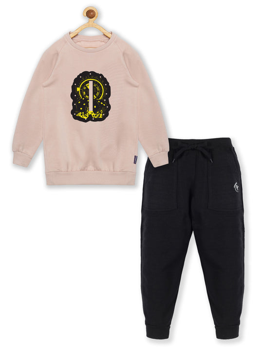 Boy's Round Neck Sweatshirt & Solid Fleece Track Pant Set