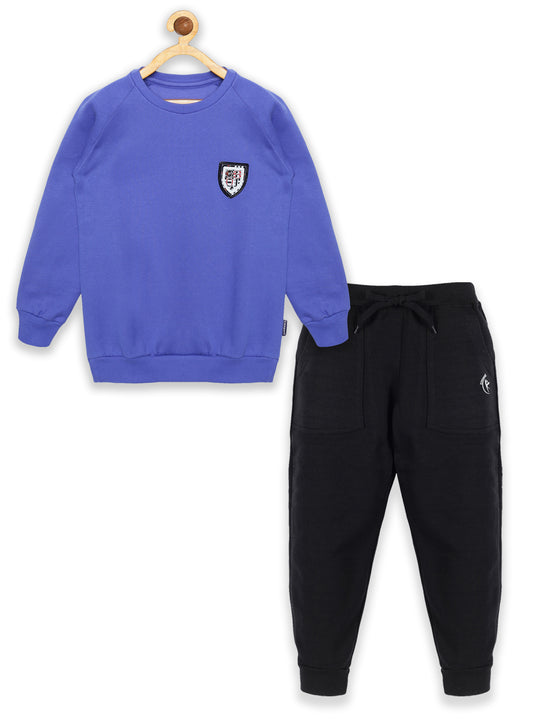 Boy's Round Neck Sweatshirt & Solid Fleece Track Pant Set