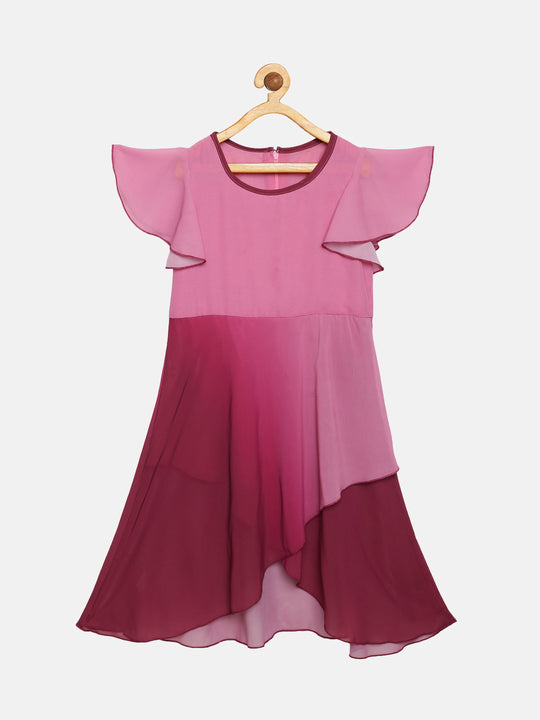 Girls Over Lap Layer Frill Sleeve Dress