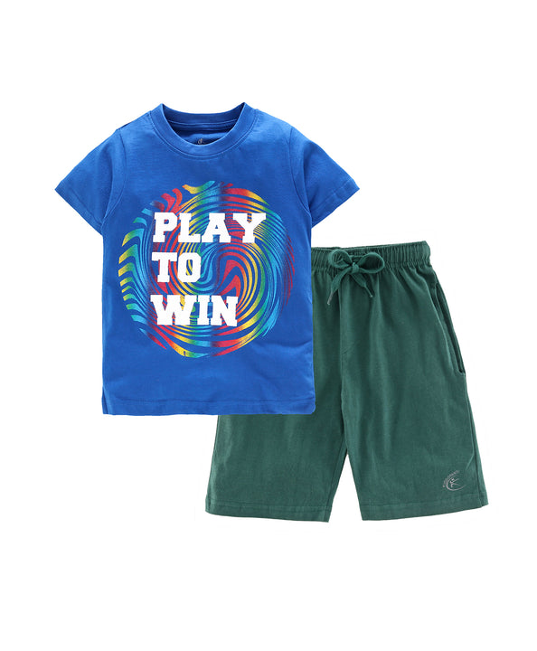 Boys Cotton T-shirt with Print and Knee length Shorts Set