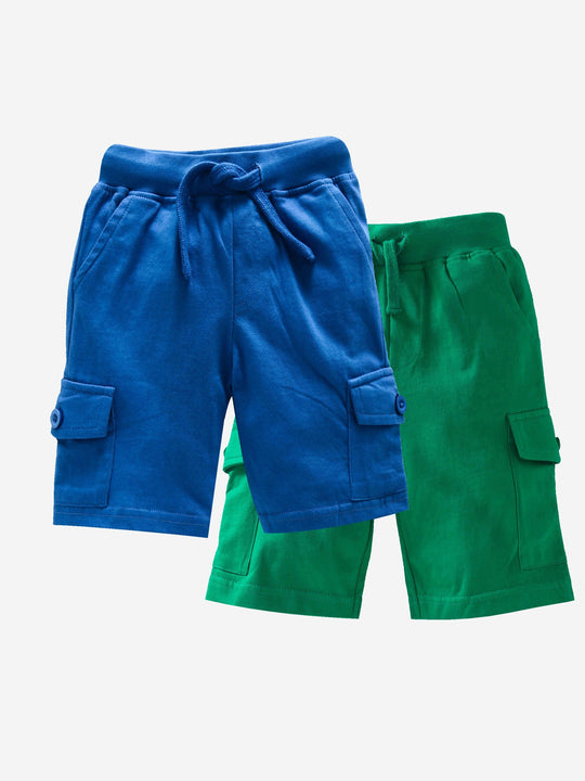 Boy's Knee Length Cotton Jersey Cargo Shorts- Pack of 2