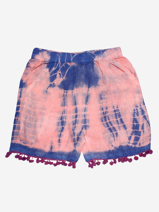 Girls Tie & Dye Short with Pom-Pom Lace Hem