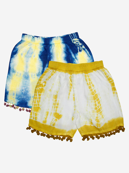 Girls Tie & Dye Shorts with Pom-Pom- Pack of 2